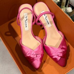 Fuchsia Pink Satin Knotted Slingback Heels